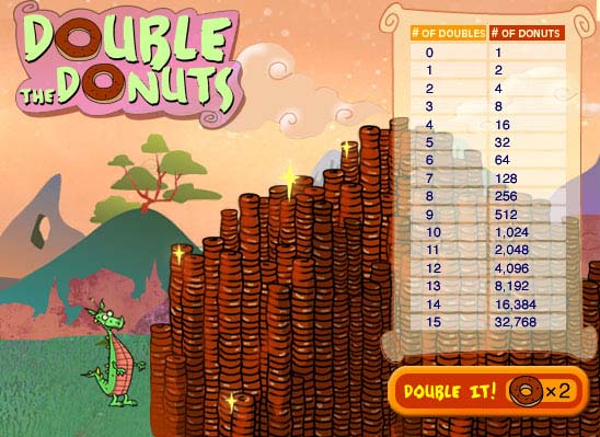 32,768 donuts.  Click the 'Double It' button to continue.